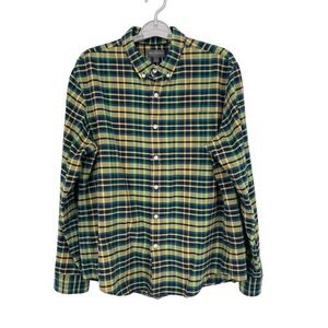 LL Bean Signature Men's Plaid Button-Down Shirt Size‎ L Yellow Multicolor